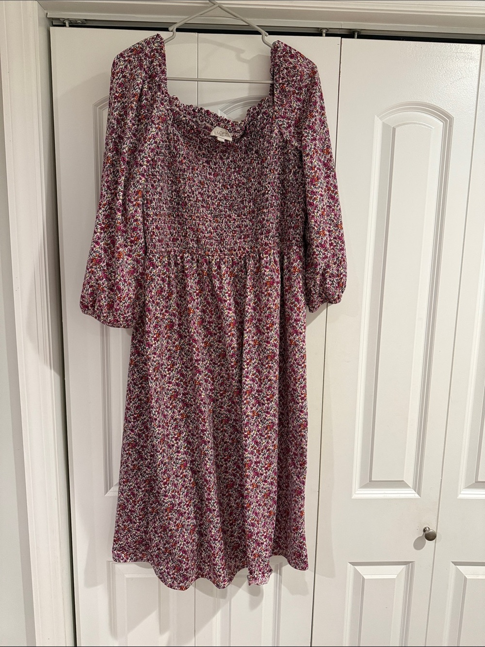 LOFT - Floral Smocked Cotton Dress - Pink Multi
